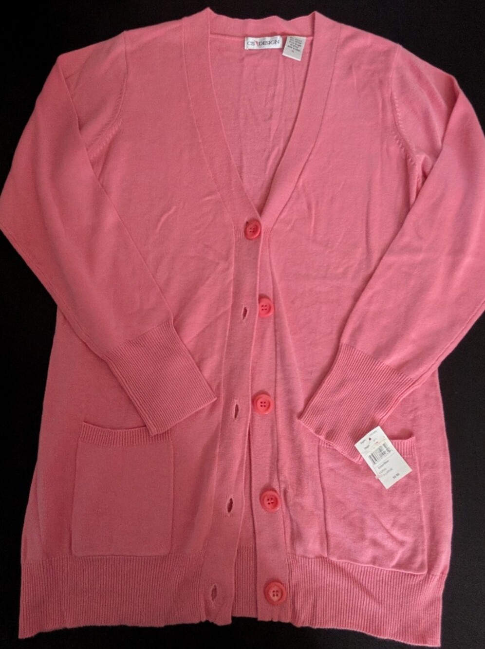 CB Design Coral Pink Button-Up V-Neck Cardigan XL